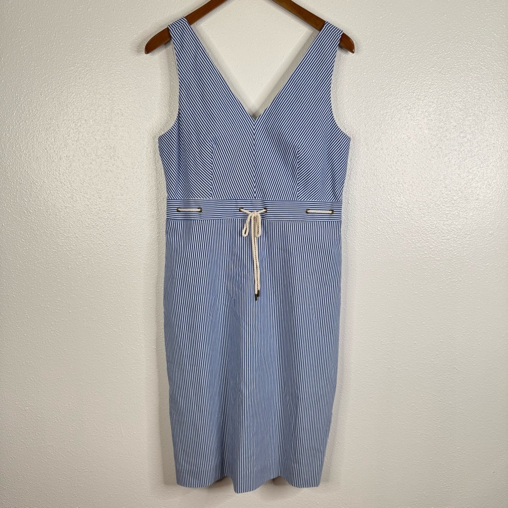 J. Crew NWT Blue Striped Rope‎ Tie Waist V-Neck Sleeveless Dress Size 10